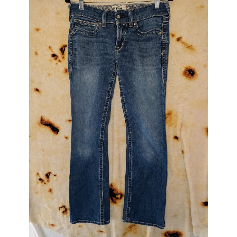 Ariat REAL Denim Jeans Womens 27L Blue Bootcut Western Embroidered 10011682